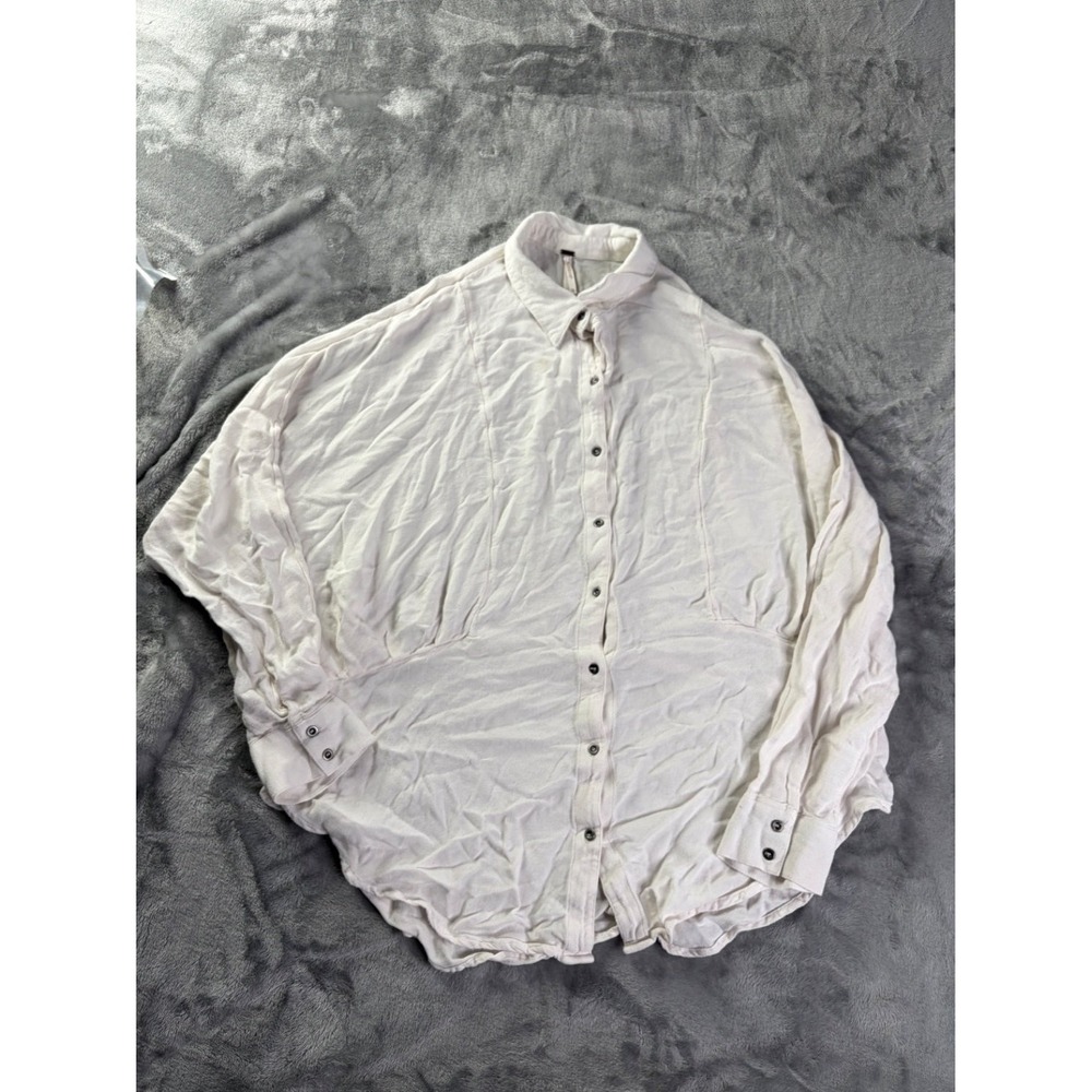 Free People Womens Button Front Tunic Top XL White Long Sleeve Dolman curved hem